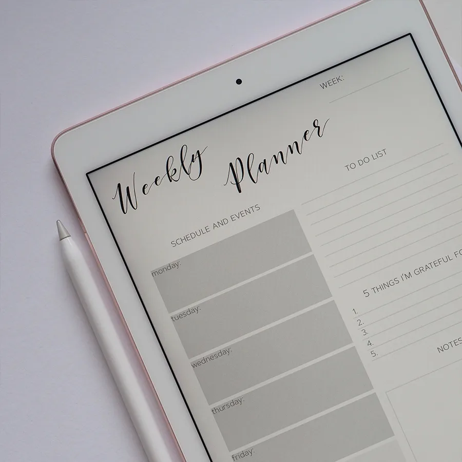 weekly planner on tablet
